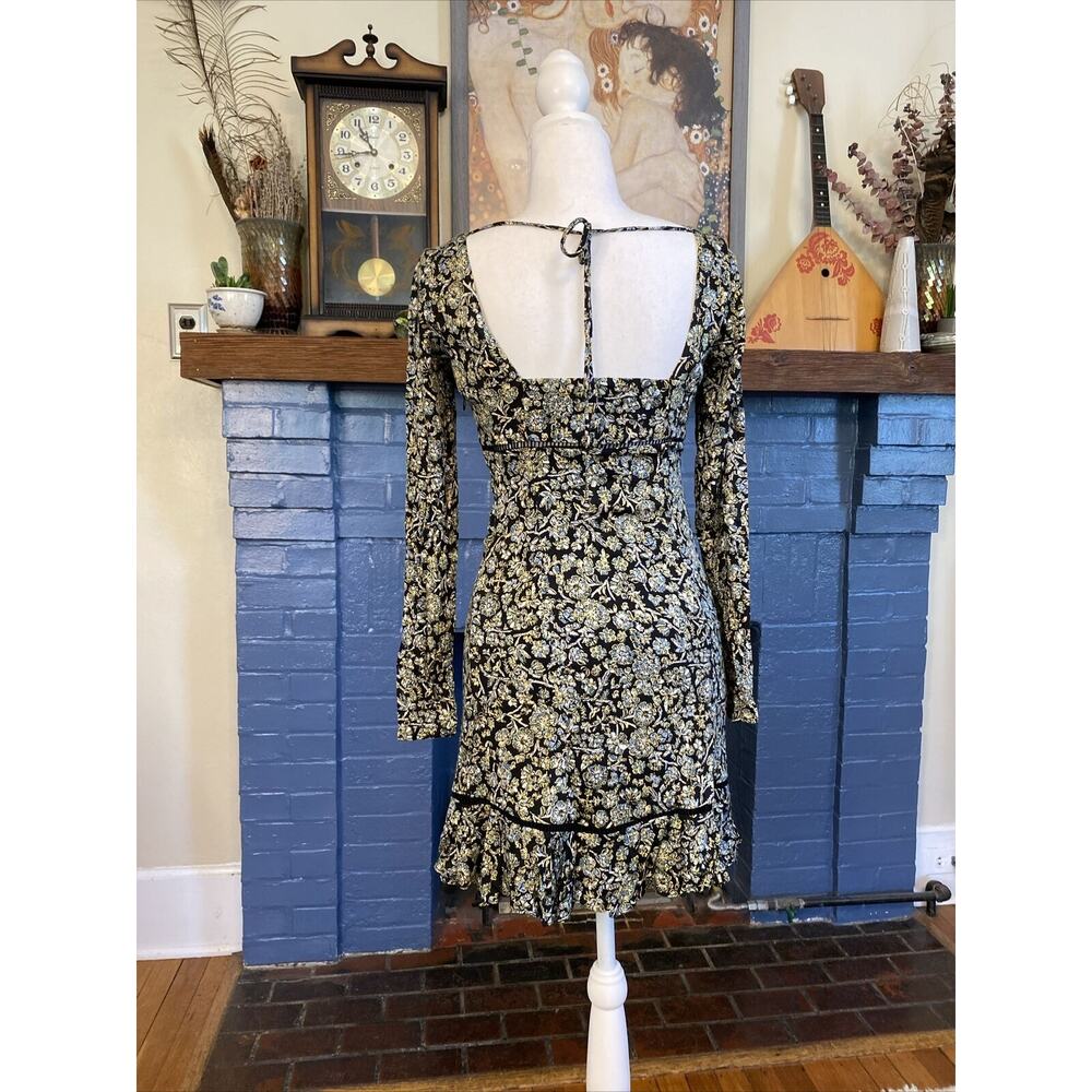 NEW Free People Bohemian long sleeve side zip ruffle bottom Mini Dress sz 0 - Picture 5 of 16